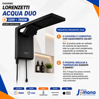 Chuveiro Elétrico Lorenzetti Acqua Duo Ultra Preto 220V 7800W com Ducha e Chuveiro Integrados