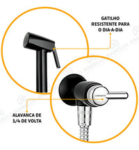 Ducha Higiênica Lorenzetti Bric 1984 F31 Preto com Cromado Brilhante Flexível 1,20 m – Registro 1/4 de Volta