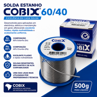 Solda Estanho 1mm 60x40 Cobix C/ Fluxo Ra (t2) - Rolo 500g C - Azul