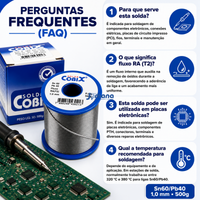 Solda Estanho 1mm 60x40 Cobix C/ Fluxo Ra (t2) - Rolo 500g C - Azul