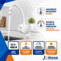 Torneira Elétrica Lorenzetti Loren Easy Bica Móvel Parede 127V 4800W Branco Gloss