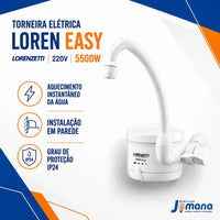 Torneira Elétrica Lorenzetti Loren Easy 4 Temperaturas Branco Acetinado – 127V 4.800W ou 220V 5.500W – Registro 1/4 de Volta