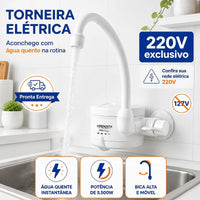 Torneira Elétrica Lorenzetti Loren Easy 4 Temperaturas Branco Acetinado – 127V 4.800W ou 220V 5.500W – Registro 1/4 de Volta