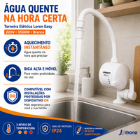 Torneira Elétrica Lorenzetti Loren Easy 4 Temperaturas Branco Acetinado – 127V 4.800W ou 220V 5.500W – Registro 1/4 de Volta