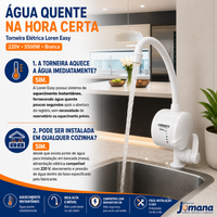 Torneira Elétrica Lorenzetti Loren Easy 4 Temperaturas Branco Acetinado – 127V 4.800W ou 220V 5.500W – Registro 1/4 de Volta