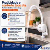 Torneira Elétrica Lorenzetti Loren Easy 4 Temperaturas Branco Acetinado – 127V 4.800W ou 220V 5.500W – Registro 1/4 de Volta