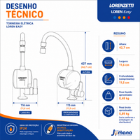 Torneira Elétrica Lorenzetti Loren Easy 4 Temperaturas Branco Acetinado – 127V 4.800W ou 220V 5.500W – Registro 1/4 de Volta