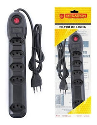 Filtro De Linha Megatron Régua 5 Tomadas 1M Preto Bivolt 127/220v