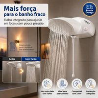 Ducha Eletrônica Lorenzetti Top Jet Turbo 220V 7500W Branca – Chuveiro com Pressurizador Integrado