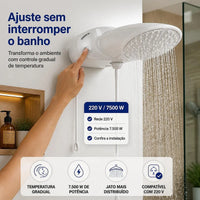 Ducha Eletrônica Lorenzetti Top Jet Turbo 220V 7500W Branca – Chuveiro com Pressurizador Integrado