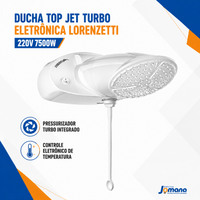 Ducha Eletrônica Lorenzetti Top Jet Turbo 220V 7500W Branca – Chuveiro com Pressurizador Integrado