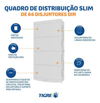 Quadro de Distribuição Tigre Slim 64 Disjuntores DIN de Embutir Branco IP40