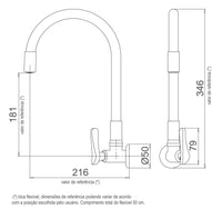 Torneira de Parede Flex 1178 B27 Preta Cozinha Lorenzetti