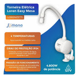 Torneira Elétrica Loren Easy de Mesa 4 Temperaturas 127V 4800W Branco Brilhante Lorenzetti