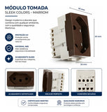 Módulo Tomada 2P+T 10A 250V Linha Sleek Marrom Margirius