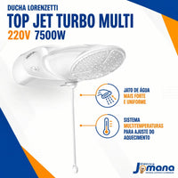 Chuveiro Elétrico Lorenzetti Top Jet Turbo Multitemperaturas Branco 220V 7500W com Pressurizador
