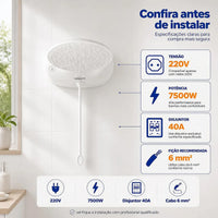 Chuveiro Elétrico Lorenzetti Top Jet Turbo Multitemperaturas Branco 220V 7500W com Pressurizador