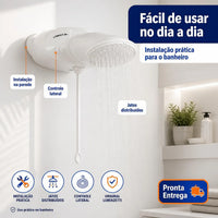 Chuveiro Elétrico Lorenzetti Top Jet Turbo Multitemperaturas Branco 220V 7500W com Pressurizador