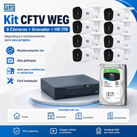 Kit CFTV Analógico WEG com DVR 8 Canais + 8 Câmeras Full HD 2MP + HD Seagate SkyHawk 1TB Branco
