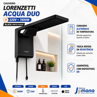 Chuveiro Elétrico Lorenzetti Acqua Duo Ultra Preto 220V 7800W com Ducha e Chuveiro Integrados