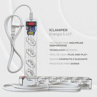 Filtro de Linha 5 Tomadas Proteção DPS Transparente 127/220V Clamper
