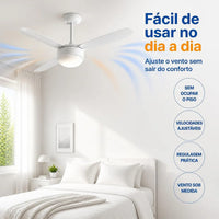 Ventilador de Teto Ventisol Fênix 3 Pás 96cm Branco 127V ou 220V 130W com Chave de Parede e Lustre para 2 Lâmpadas