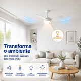 Ventilador de Teto Ventisol Fênix 3 Pás 96cm Branco 127V ou 220V 130W com Chave de Parede e Lustre para 2 Lâmpadas