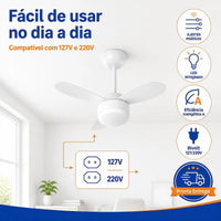 Ventilador de Teto Ventisol Fênix 3 Pás 96cm Branco 127V ou 220V 130W com Chave de Parede e Lustre para 2 Lâmpadas