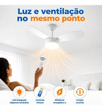 Ventilador de Teto Ventisol Fênix 3 Pás 96cm Branco 127V ou 220V 130W com Chave de Parede e Lustre para 2 Lâmpadas