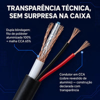 Cabo Coaxial CFTV Condutti 5mm Dupla Blindagem 150m Preto para Área Externa