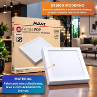 Plafon Painel LED Avant POP Quadrado Sobrepor 24W 6500K Bivolt Branco