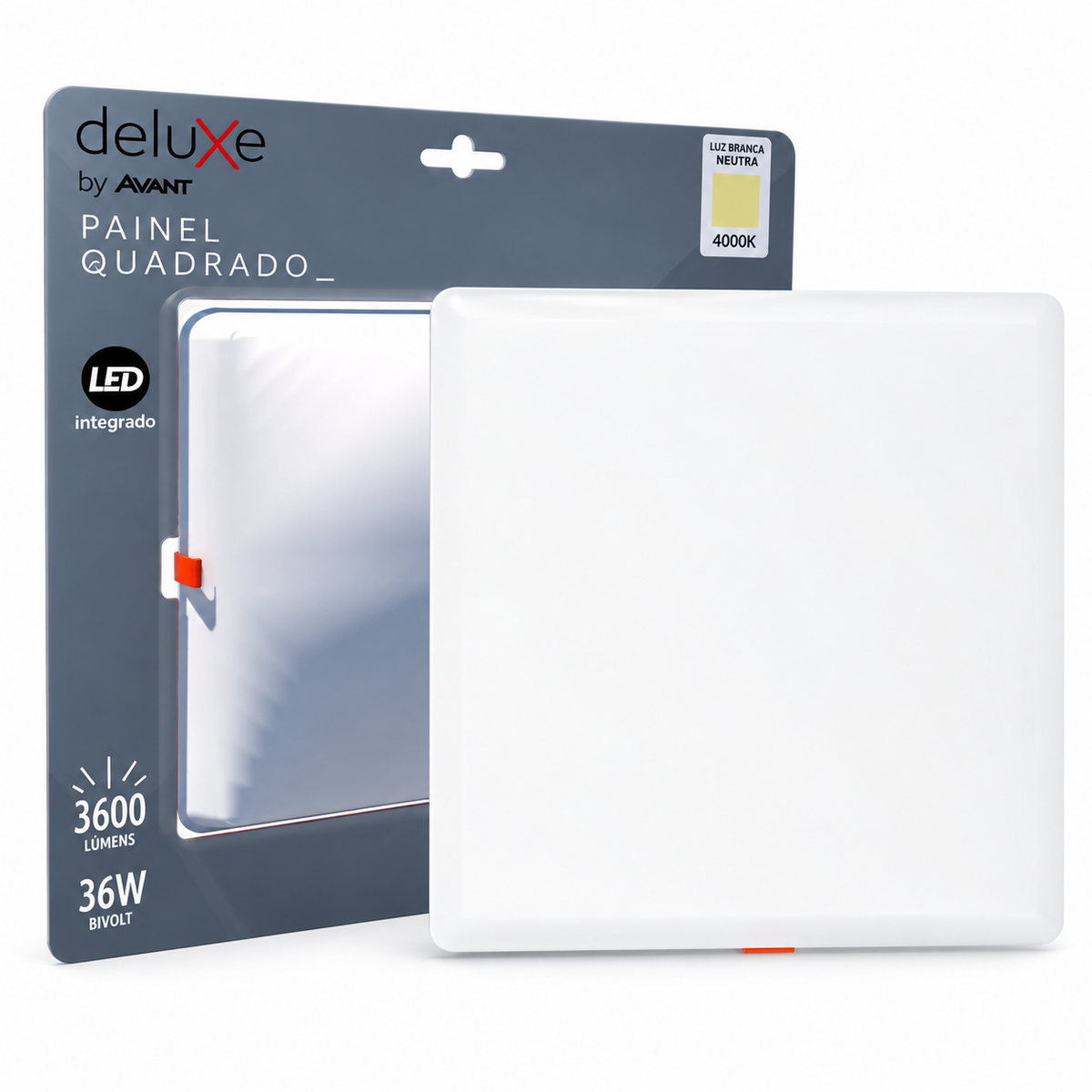 Painel Led Flat 36W 4000k Quadrado Bivolt IP20 Deluxe Bivolt