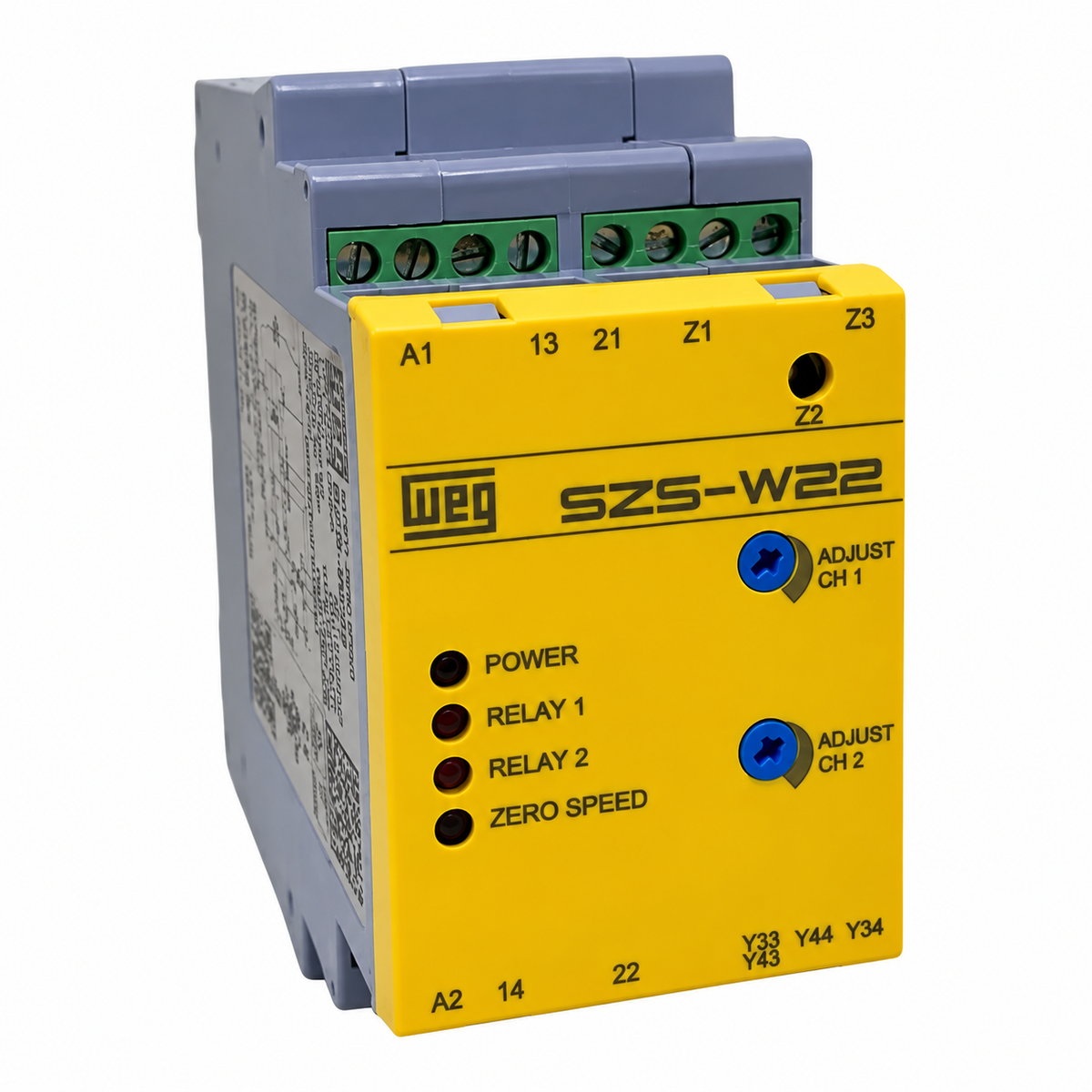 Relé de Segurança Monitor de Velocidade Zero WEG SZS-W/22 220Vca – PLd SIL2 IP20 para NR12