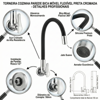 Torneira de Parede Flex 1178 B27 Preta Cozinha Lorenzetti