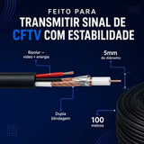 Cabo Coaxial CFTV Condutti 5mm Dupla Blindagem 150m Preto para Área Externa