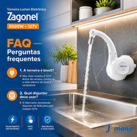 Torneira Eletrônica Zagonel Lumen Parede 127V 5500W Branca – Controle Eletrônico de Temperatura