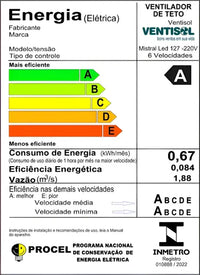 Ventilador de Teto Ventisol Mistral Inverter LED 18W 96cm Bivolt 127/220V 3 Pás Branco com Controle Remoto Ref. 14225