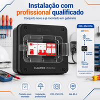 Quadro de Proteção CLAMPER Mobi Box 220V 8kW 40A Preto para Wallbox com DPS + IDR Tipo A + Disjuntor