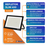 Refletor LED Avant Slim 400W 6500K Bivolt IP66 Preto 30.000lm Branco Frio