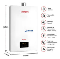 Aquecedor a Gás Lorenzetti LZ-1200DE GLP 12L/min Digital Exaustão Forçada Bivolt 127/220V Branco