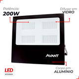 Kit 4 Refletores LED Slim 200W 6500K Branco Frio IP65 Bivolt Avant