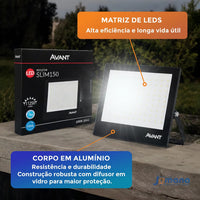 Refletor LED Avant Slim 150W 6500K Bivolt IP66 Preto 11.250lm Branco Frio