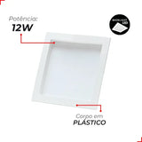 Painel LED Embutir Quadrado Avant Comfort Deluxe 12W Branco Quente 3000K Bivolt 127/220V Branco