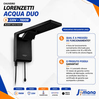 Chuveiro Elétrico Lorenzetti Acqua Duo Ultra Preto 220V 7800W com Ducha e Chuveiro Integrados