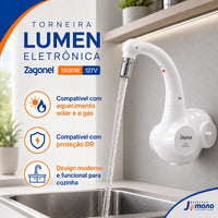 Torneira Eletrônica Zagonel Lumen Parede 127V 5500W Branca – Controle Eletrônico de Temperatura