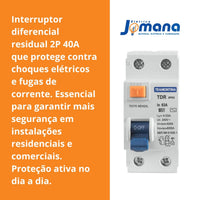 Interruptor Diferencial DR IDR 2P 40A Bivolt Enerbras