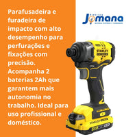 Kit Parafusadeira Furadeira Fatmax Impacto com 2 Baterias 2Ah Amarelo Stanley
