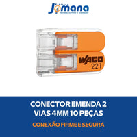 Conector Emenda 2 Vias 4mm Kit 10 unid Laranja-claro Wago