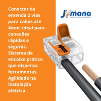 Conector Emenda 2 Vias 4mm Kit 10 unid Laranja-claro Wago