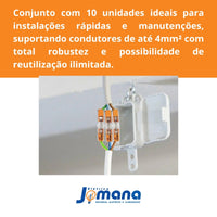 Kit com 10 Conectores Em Linha 221-2411 Laranja 4mm² Wago